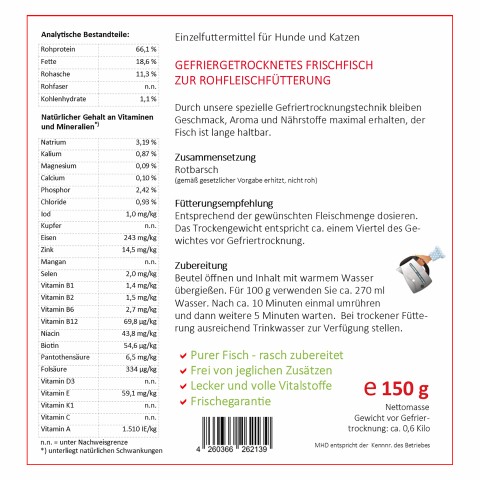 Hund Katze B.A.R.F. Hundefutter Easy Barf Rotbarsch 150g 1 Stück -2- Anifit